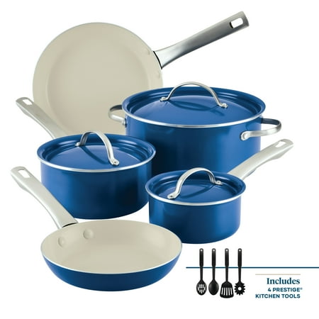 Farberware Vibrance 12 Piece Ceramic Nonstick Pots and Pans Set, Blue