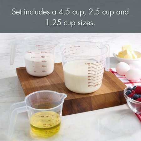 Mainstays 3-Piece Tapered Spout Nesting Plastic Measuring Cups Set, Clear