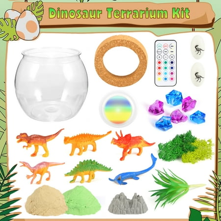 Hot Bee Light-up Dinosaur Terrarium Kit for Kids, Dinosaur Toys Christmas Gift for Boys 3+, Birthday Gifts DIY Toys Arts and Crafts Kits for Kids 4 5 6+