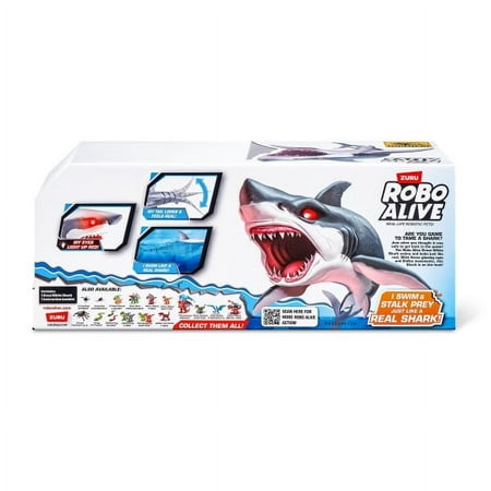 Robo Alive Great White Shark Series 1 by Zuru, Battery-Powered Robotic Light Up Shark Toy, Summer Pool Toy, Bath Toy