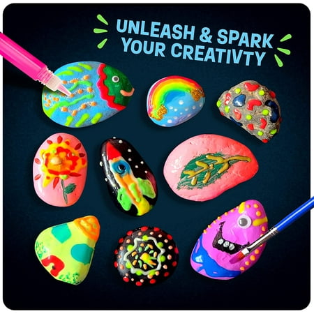 Dan&Darci Glow in the Dark Rock Painting Kit - Arts & Crafts Kits Gifts for Boys and Girls Ages 4-12