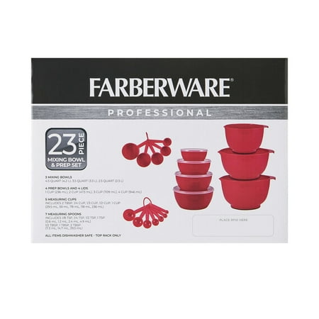 Farberware Pro 23 Piece Plastic Baking Set with Mixing Bowls, Red