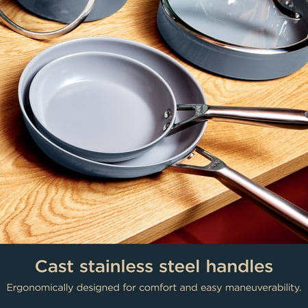 Ninja Neverstick Ceramic Pro 10 Piece Nonstick Ceramic and Aluminum Cookware Set, Stainless Steel, Blue