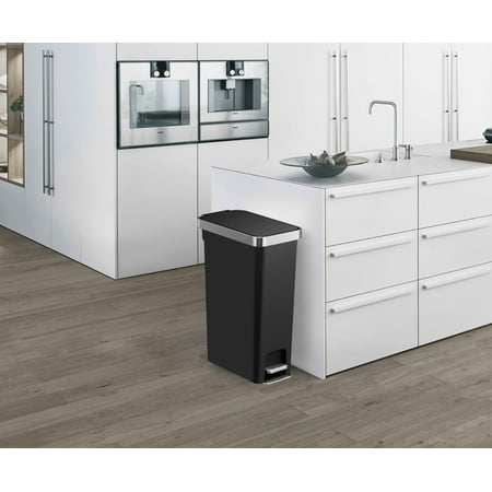 Better Homes & Gardens 10.5 Gallon Kitchen Step Trash Can, Plastic Slim Step-On Kitchen Trash Can, Black, Black