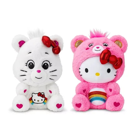 Hello Kitty Loves Cheer Bear 10" Collectible Care Bears Plush 2-Pack - Soft, Huggable Material!