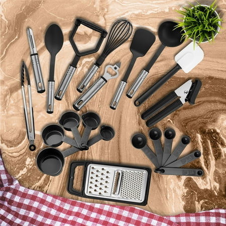 Lux Decor Collection 23 Piece Kitchen Utensils Set - Nylon and Stainless Steel Cooking Utensils Set - Black Utensil Kitchen Starter Set
