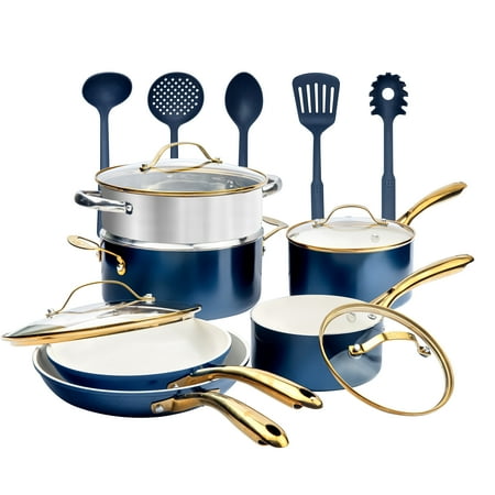 Gotham Steel 15 Pc Ceramic Pots and Pans Set Non Stick, Kitchen Cookware Sets Ceramic Cookware Set