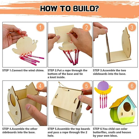 Arts and Crafts, 2 Pack DIY Bird House & Wind Chime, Kids Crafts Wooden Arts, Crafts for Kids Ages 4-8 6-8
