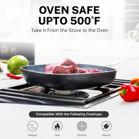 Granitestone Nonstick Pots and Pans 20 Pcs Set Kitchen Cookware Set Bakeware Cooking Frying Skillet Sauce Pan Black, Black