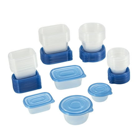 Mainstays 92 Piece Food Storage Variety Value Set, Blue Lids