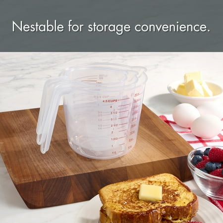 Mainstays 3-Piece Tapered Spout Nesting Plastic Measuring Cups Set, Clear