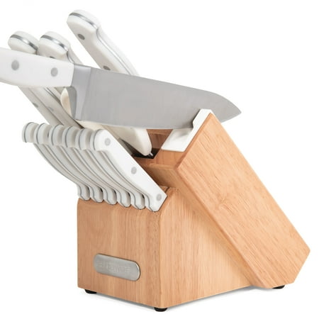 Farberware EdgeKeeper 14-Piece Forged Triple Rivet Kitchen Knife Set with Block White, White