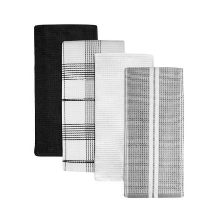 Better Homes & Gardens 4 Piece Waffle Kitchen Towel, Rich Black, Black