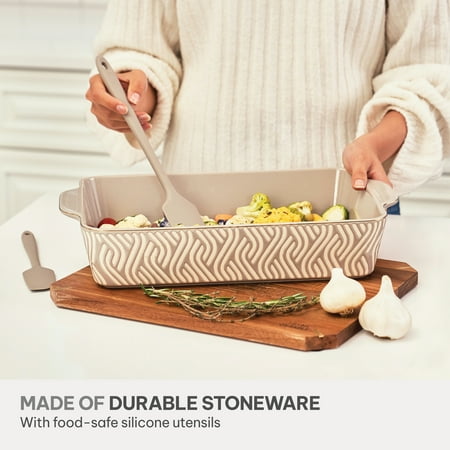 Thyme & Table, 10-Piece Ceramic Bakeware Set, with Spatulas & Whisk, Madison, Gray