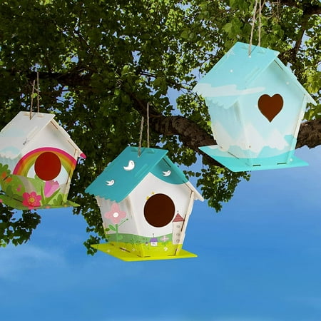 3 Pack DIY Bird House Kits Arts and Crafts for Kids Children Ages 4-8 6-8 to Build Paint, Ideal Gift