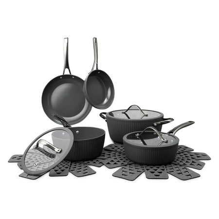 Thyme & Table Signature 12-Piece Cookware Set Non-Stick- Grey & Gunmetal, Gray