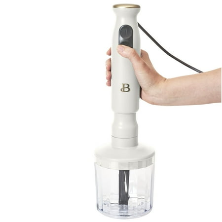 Beautiful 2-Speed Immersion Blender with Chopper & Measuring Cup, White Icing by Drew Barrymore, White