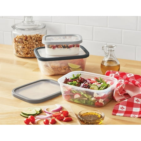 Mainstays Plastic Durable Food Storage Container Set, Gray, 6 PiecesGray,