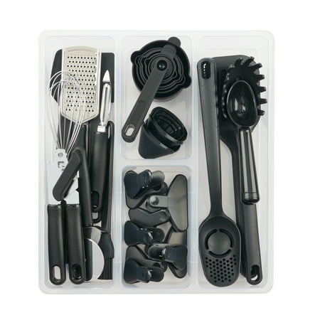 Mainstays 36 Piece Kitchen Gadget Set with Kitchen Cooking Utensils, and Drawer Organizer, Black