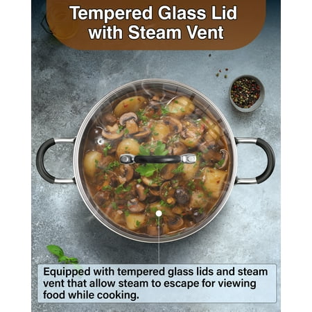 Cook N Home Stainless Steel Cookware Sets 10-Piece, Pots and Pans Kitchen Cooking Set with Stay-Cool Handles, Dishwasher Safe, Silver