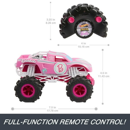 Hot Wheels Barbie Monster Truck RC, Battery-Powered Remote-Control Toy Truck in 1:24 Scale