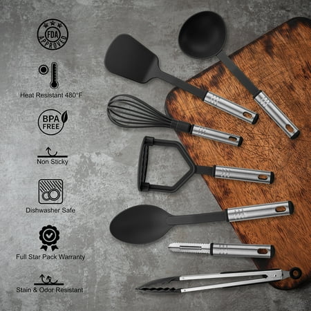 Lux Decor Collection 23 Piece Kitchen Utensils Set - Nylon and Stainless Steel Cooking Utensils Set - Black Utensil Kitchen Starter Set