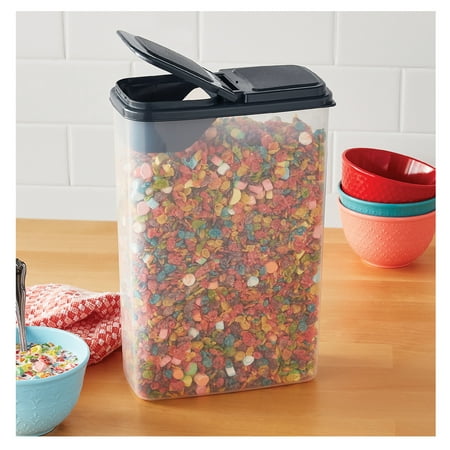 Mainstays Small Cereal Dispenser, Clear Plastic, Gray Lid, 16-Cups (1 Each) 7.25" x 4" x 11.25"