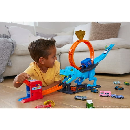Hot Wheels City T-Rex Loop and Stunt Playset, Track Set with 1 Toy Car