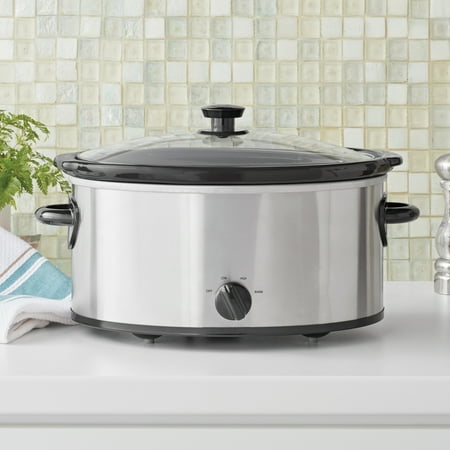 Mainstays 6 Quart Oval Slow Cooker, Stainless Steel Finish, Glass Lid, Model # MS54100112168S