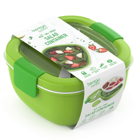 Bentgo Salad - Stackable Lunch Container with Large 54-oz Salad Bowl, 4-Compartment Bento-Style Tray for Toppings, 3-oz Sauce Container for Dressings, Built-In Reusable Fork & BPA-Free (Green)N/A,