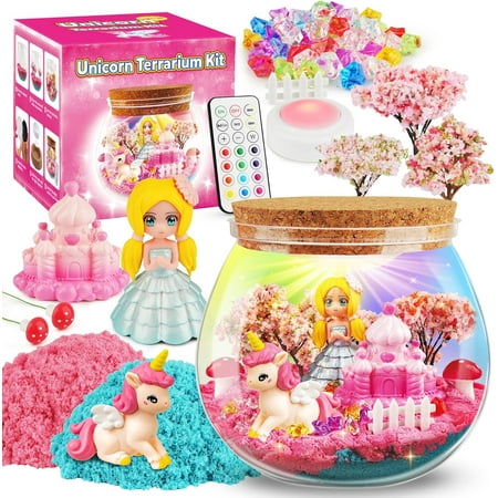 D-FantiX Unicorn Princess Toys Terrarium Kit, Led Night Light Birthday for Little Girls, DIY Arts and Crafts Science Kit for Kids Age 3 4 5 6 7 8-12 Year Old