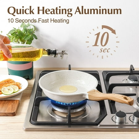 SENSARTE Ceramic Nonstick Pots and Pans Set, 10 Pieces Healthy Non Stick Cookware Set, Induction Kitchen Pan Sets White, PFAS and PFOA Free, White, 10pcs Ceramic