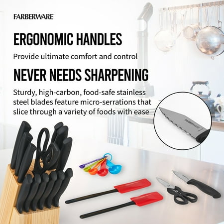 Farberware Classic 23 Piece Never Needs Sharpening Dishwasher Safe Stainless Steel Cutlery and Utensil Set in Black