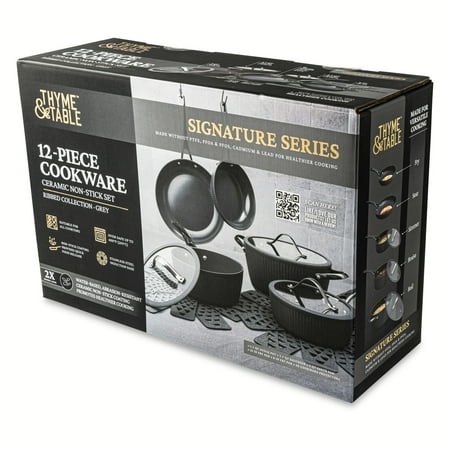 Thyme & Table Signature 12-Piece Cookware Set Non-Stick- Grey & Gunmetal, Gray