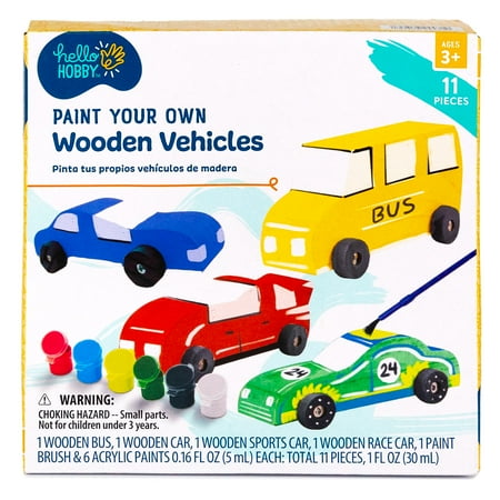 Hello Hobby Multicolor Paint Your Own Wooden Vehicles, Arts & Craft Kits