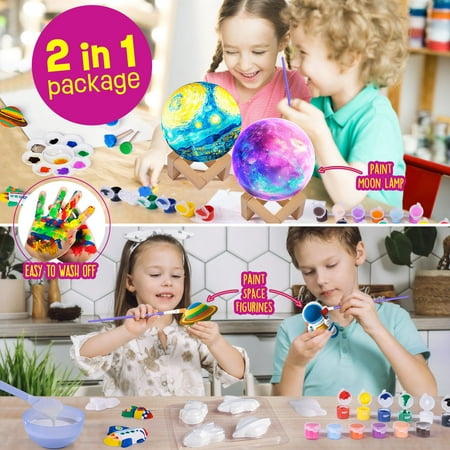 Paint Your Own Moon Lamp Kit, Cool Gifts DIY 3D Space Moon Night Light, Art Supplies Arts & Crafts Kit, Arts and Crafts for Kids Ages 8-12, Toys Girls Boy Birthday Gift Ages 3 +