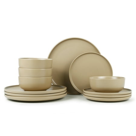Mainstays Alessandra Brown 12-Piece Stoneware Dinnerware SetBrown,