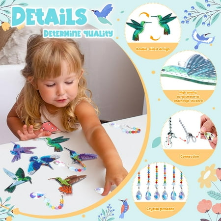 Diamond Art Craft Kits for Girls Ages 6 7 8 9 Gems Wind Chimes Kit for 7-8-9-10 Girls Kids Birthday Gifts Ideas for 6-7-8-9-10 Year Old Girls Arts and Crafts Kits for Kids