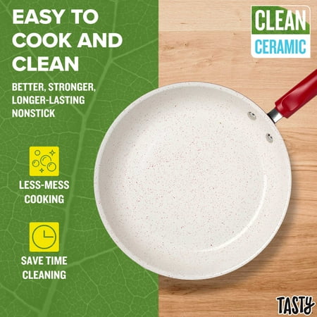 Tasty Clean Ceramic 24 Piece Non-Stick Aluminum Cookware Set, Red