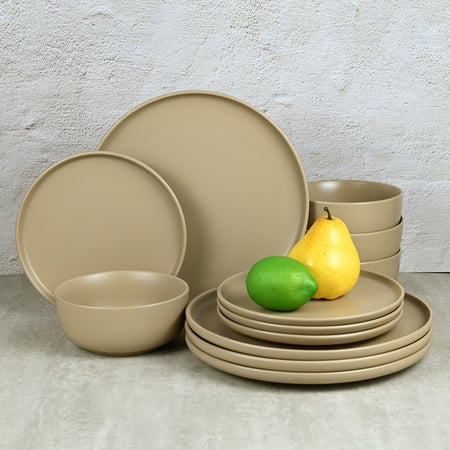 Mainstays Alessandra Brown 12-Piece Stoneware Dinnerware SetBrown,