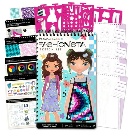 Fashion Angels Fashionista Fashion Design Art Sketch & Coloring Portfolio Book with Stickers Multi Color 1 Pack