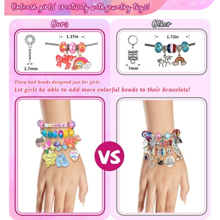 Girls Charm Bracelet Making Kit, Unicorn Birthday Christmas Gifts for Girl Age 8 9 10 11 12 Year Old Teenage Girls Toys, DIY Arts and Craft Kits for Kids Girls, Jewelry Making Kit for Preteen Girls