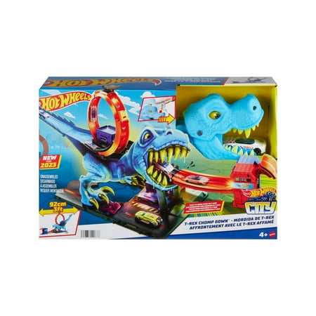 Hot Wheels City T-Rex Loop and Stunt Playset, Track Set with 1 Toy Car