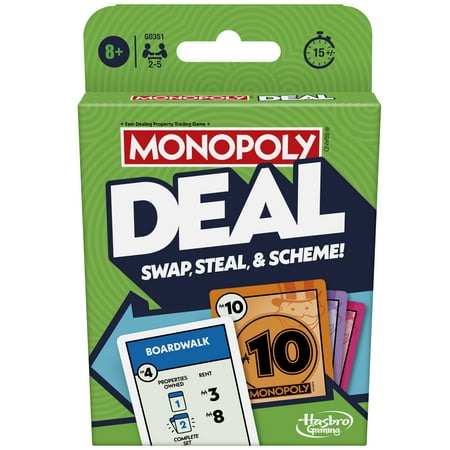 Monopoly Deal Card Game, Quick-Playing Family Card Game for 2-5 Players, Non-Candy Easter Basket Stuffers Gifts, Ages 8+