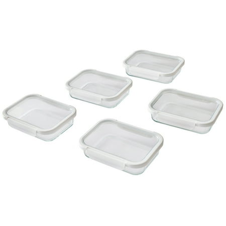 Better Homes & Gardens 2.3Cup Rectangle Glass Food Storage Container with Tritan Lid. Set of 5, 10 Pieces