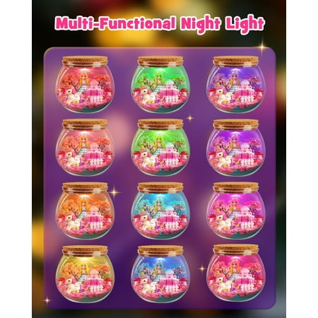 D-FantiX Unicorn Princess Toys Terrarium Kit, Led Night Light Birthday for Little Girls, DIY Arts and Crafts Science Kit for Kids Age 3 4 5 6 7 8-12 Year Old
