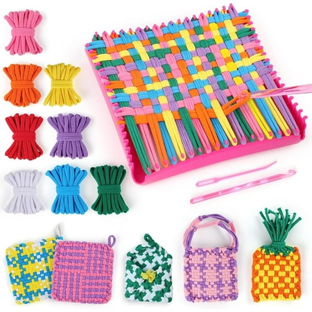 CandWuom Weaving Loom Kit for Kids Crafts, 7" Pot Holder Loom Knitting Kits Crafts for Kids 8-12 Girls Gifts, Make 6 Masterpieces