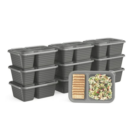 Bentgo? Prep - 2-Compartment Snack Containers with Custom-Fit Lids - Reusable, Microwaveable, Durable BPA -Free, Freezer and Dishwasher-Safe Meal Prep Food Storage - 10 Trays & 10 Lids - Pewter
