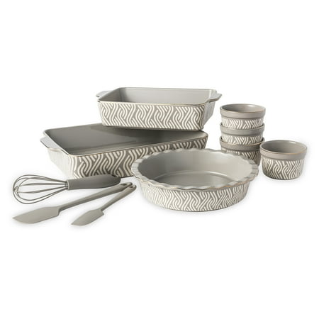 Thyme & Table, 10-Piece Ceramic Bakeware Set, with Spatulas & Whisk, Madison, Gray