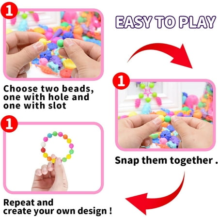 DIY Jewelry Making Kit for Girls 3, 4, 5, 6, 7 Year Old, Kids Pop Snap Beads Set Art & Crafts Creativity Toys for Kids Bracelets, Necklaces, Hairbands and Rings (700+ Pcs)